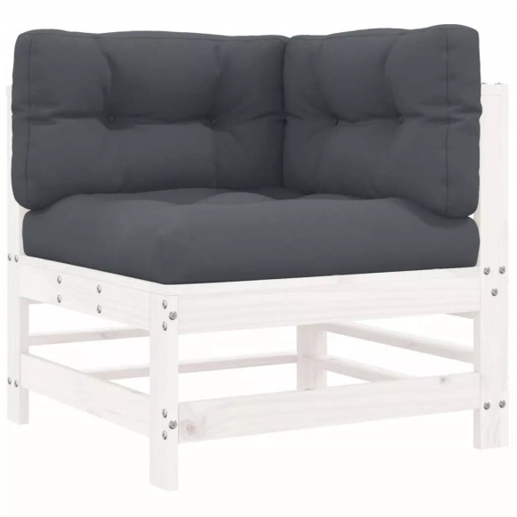 vidaXL Ecksofa mit Kissen Weiß Massivholz Kiefer