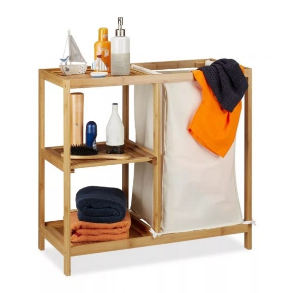 B2X - Badezimmerregal mit Wäschekorb aus Bambus, 72 CM