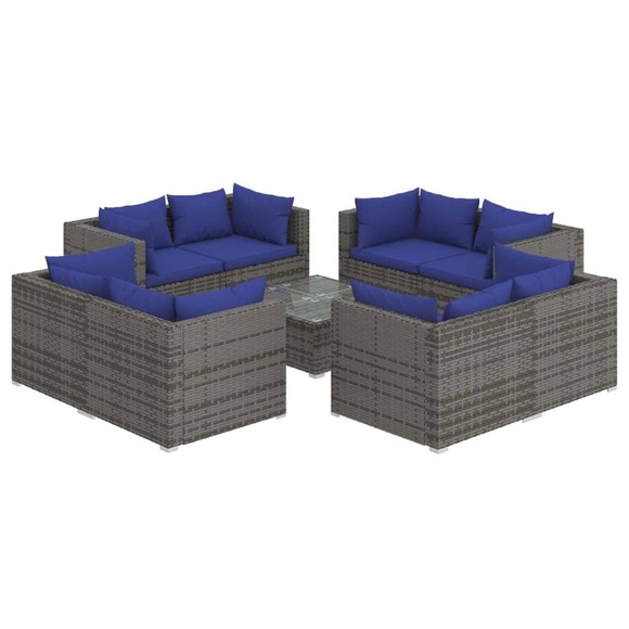 vidaXL 9-tlg. Garten-Lounge-Set mit Kissen Poly Rattan Grau