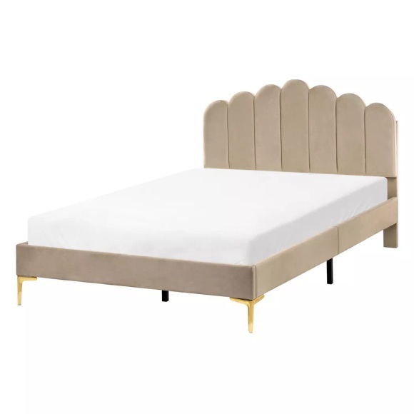 Beliani - Bett mit Lattenrost aus Samtstoff  SAUVIAN, 120X200CM, Taupe