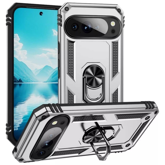 Cover-Discount - Google Pixel 10 Pro XL Robustes Back Cover mit Kickstand, Silber