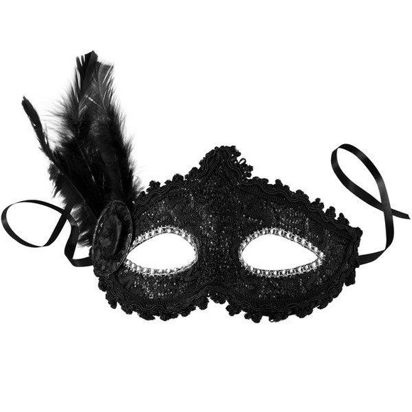 Venezianische Maske mit seitlicher Feder Schwarz