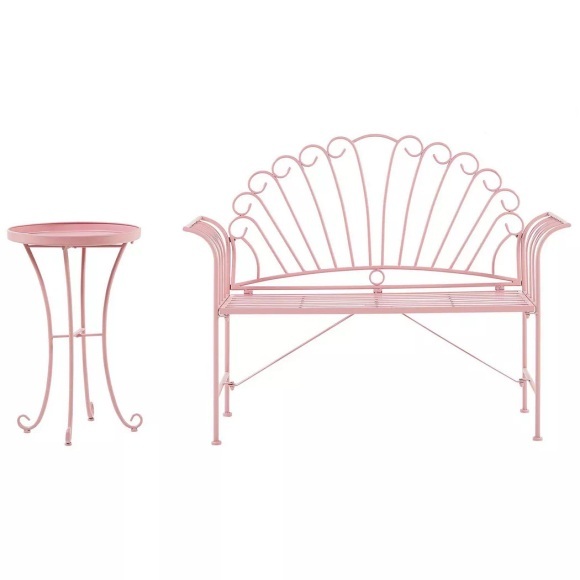 Beliani Balkonset rosa Metall Bank mit Beistelltisch Cavinia