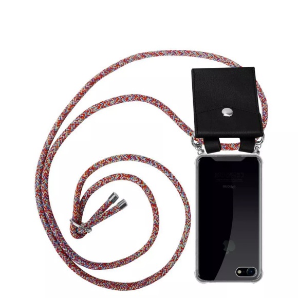 Cadorabo Handy Kette für Apple iPhone 8 / iPhone 7 / iPhone 7S in COLORFUL PARROT - Silikon Necklace Umhänge Hülle mit Silber Ringen, Kordel Band S...
