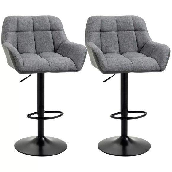 Northio - Barhocker küche 2er-Set Höhenverstellbar 360° drehbar mit Lehne und Fußstütze, Leinenoptik, bis 120 kg, 57,5 x 52,5 93-114 cm, Grau, One Size