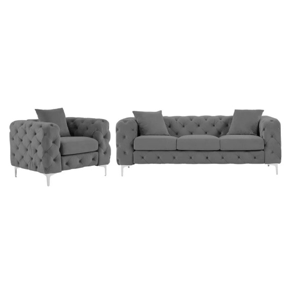 3-Sitzer-Sofa & Sessel - Anthrazit - Samt - EDWINA 3-Sitzer-Sofa & Sessel - Anthrazit - Samt - EDWINA
