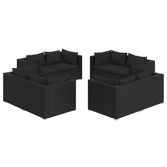 vidaXL 8-tlg. Garten-Lounge-Set mit Kissen Poly Rattan Schwarz