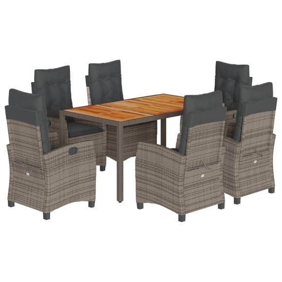 vidaXL 7-tlg. Garten-Essgruppe mit Kissen Grau Poly Rattan