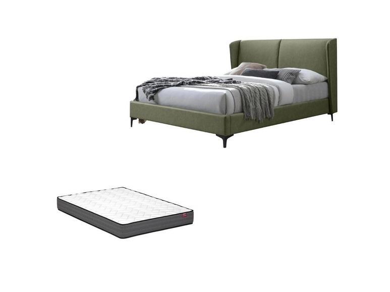 Bett mit Matratze - 140 x 200 cm - Stoff - Grün - HILIAPA Bett mit Matratze - 140 x 200 cm - Stoff - Grün - HILIAPA