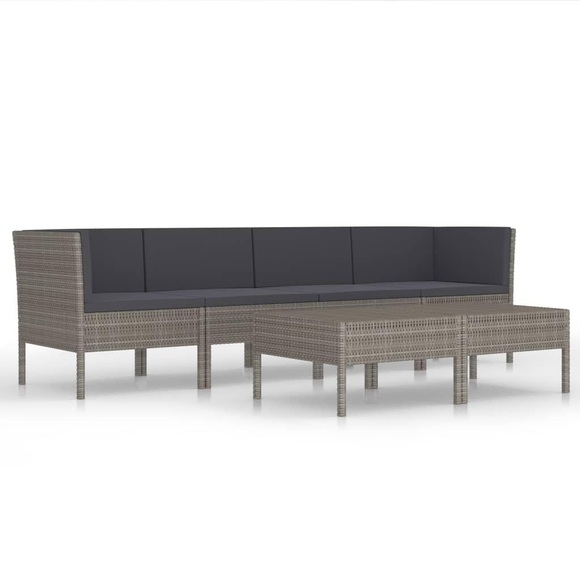 vidaXL 6-tlg. Garten-Lounge-Set mit Auflagen Poly Rattan Grau