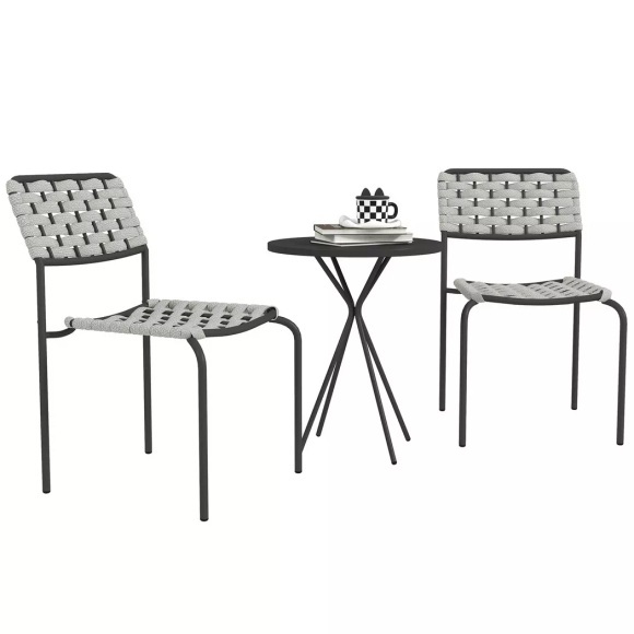 Northio - Polyrattan Gartenmöbel Set, Outdoor Lounge Balkonmöbel für 2 Personen, 3-teilig Sitzgruppe mit Stapelbare Stühle, Tisch, wetterfest Gartenlounge Garten, Terrasse Balkon, Grau Aosom, One Size
