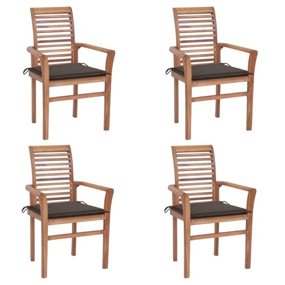 vidaXL Essstühle 4 Stk. mit Taupe Kissen Massivholz Teak