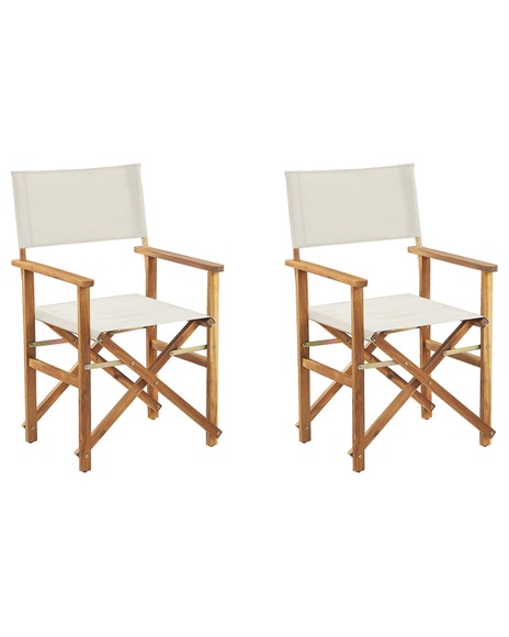 Beliani Gartenstuhl Akazienholz hellbraun 2er Set Auflagen cremeweiss CINE