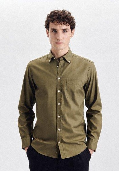 Casual Hemd Regular Fit Langarm Uni Herren Grün XL