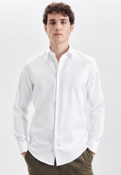 Business Hemd Slim Fit Langarm Uni Herren Weiss 38