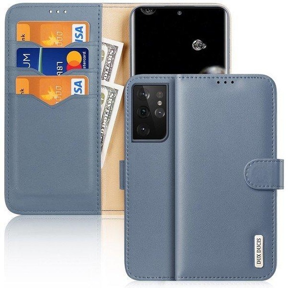 Dux Ducis - Samsung Galaxy S21 Ultra 5G Flip Wallet Cover Echtleder Tasche (RFID Schutz) - Blau