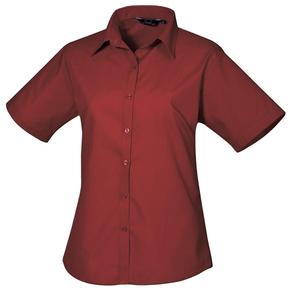 Kurzarm Popeline Bluse Arbeitshemd Damen Weinrot 50