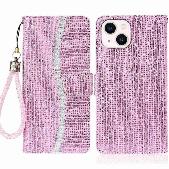 iPhone 14 - Glitter Leder Etui