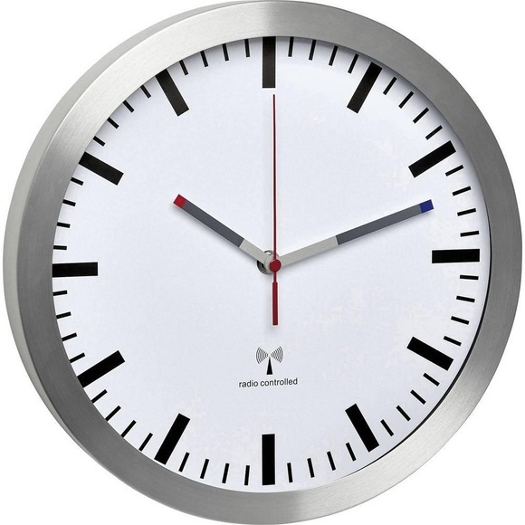 TFA 60.3528.02 Funk Wanduhr 300 mm x 45 mm Aluminium Schleichendes Uhrwerk (lautlos)