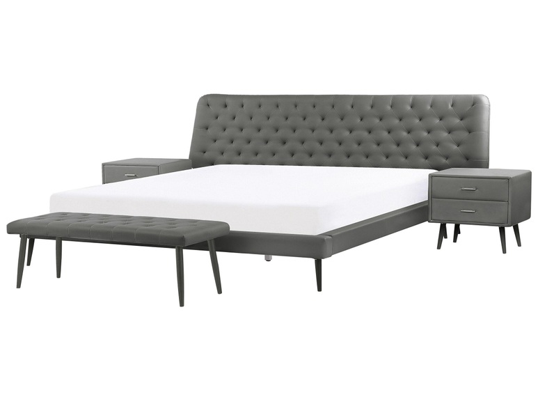 Schlafzimmer Set Aus Kunstleder Essonne Unisex Taubengrau 180x200 cm