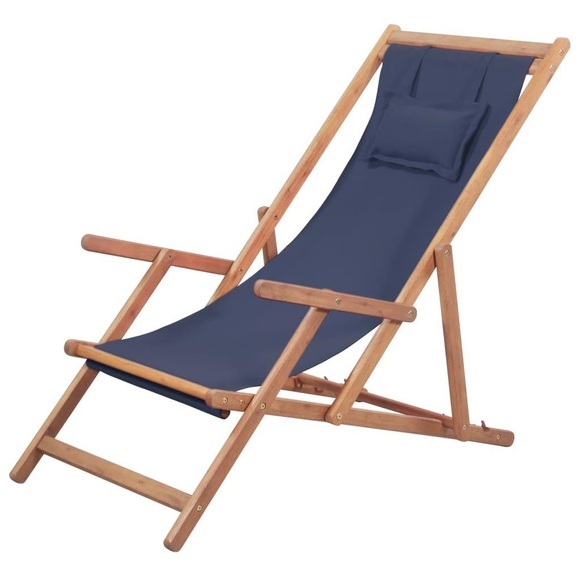 Klappbarer Strandstuhl Stoff und Holzrahmen Blau
