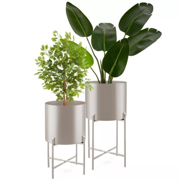 Tectake - Pflanzenständer Mine 2-teilig, im Industrial Style großer und kleiner Übertopf, abnehmbar, 31cm, Taupe