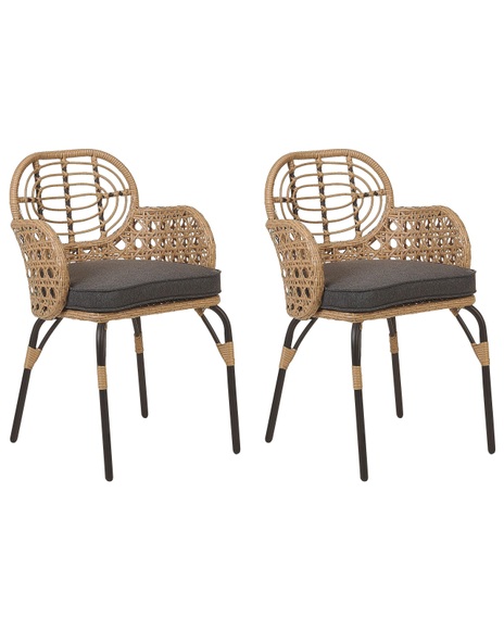 Set mit 2 Stühlen und Sitzkissen aus PE Rattan Boho PRATELLO Set mit 2 Stühlen und Sitzkissen aus PE Rattan Boho PRATELLO