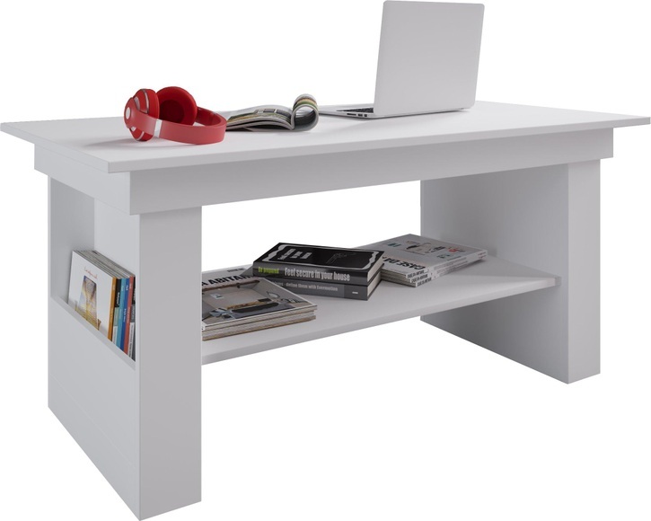 MID.YOU Couchtisch in holzwerkstoff 65/115/52,5 cm , Kobila , Weiss , 115x52.5 cm , melaminharzbeschichtet,Nachbildung , Stauraum, ausziehbar, höhenverstellbar , 000657016704