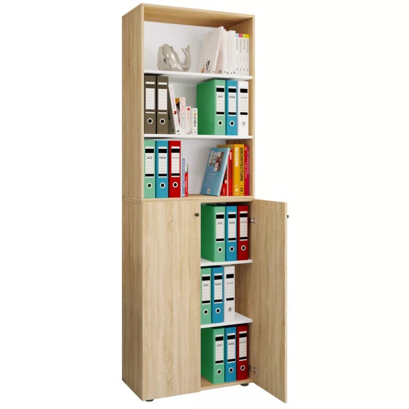 Büroschrank Bücher Ordner Aktenschrank Büromöbel Schrank Lona 6-fach Drehtüren Regal Unisex Sonoma-Eiche ONE SIZE