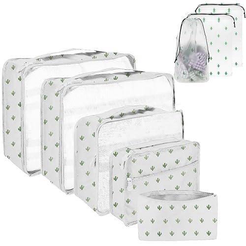 8-teiliger Kofferorganisator, Packwürfel Für Reisen Und Urlaub, Reiseorganisator Mit Kosmetiktasche, Schuhtasche, Kofferorganisator-set Für Die Aufbewahrung Zu Hause (8 Cactus) Damen Offwhite ONE SIZE