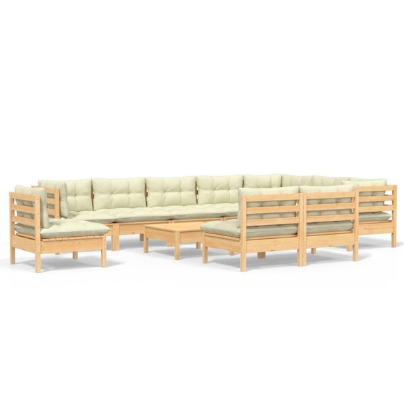 vidaXL 11-tlg. Garten-Lounge-Set mit Creme Kissen Massivholz Kiefer