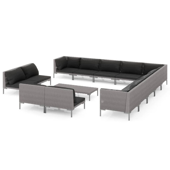 vidaXL 14-tlg. Garten-Lounge-Set mit Auflagen Poly Rattan Dunkelgrau