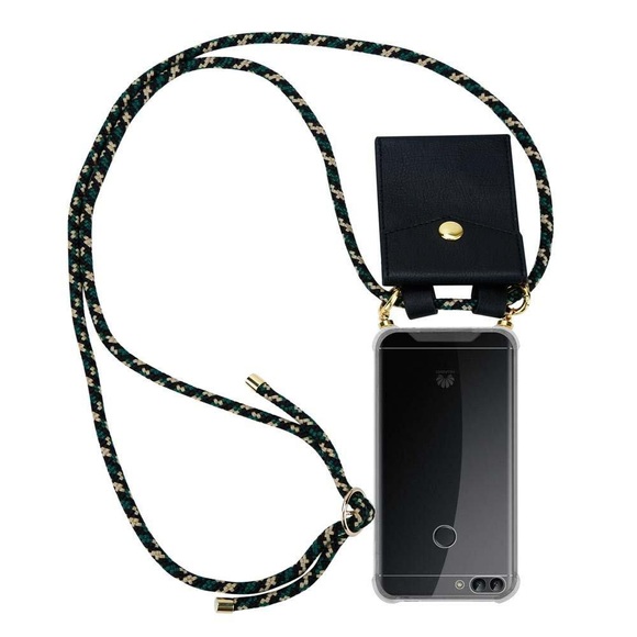 Handy Kette für Huawei P SMART 2018 Enjoy 7S Silikon mit Gold Ringen