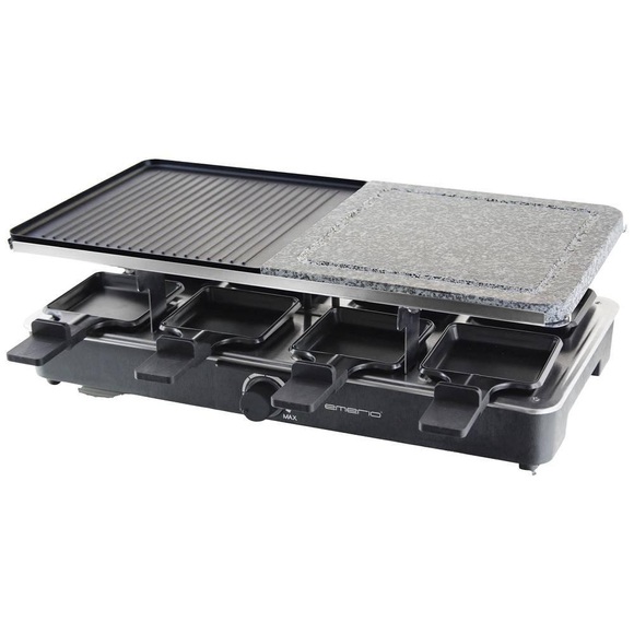EMERIO RG-110035 Raclette 8 Pfännchen, mit Grillstein Schwarz
