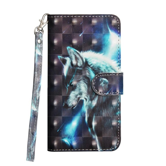 Galaxy Note 10 - Etui Ledertasche Wolf Glitzer Effekt