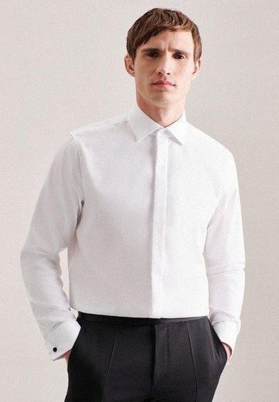 Smokinghemd Regular Fit Fit Langarm Uni Herren Weiss 44