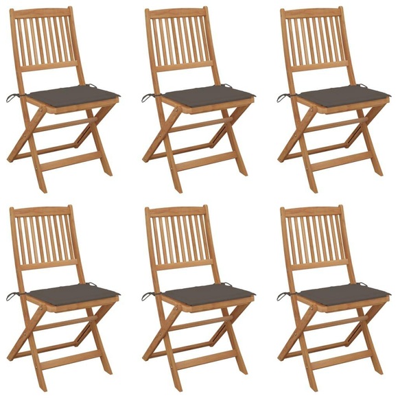 vidaXL Klappbare Gartenstühle 6 Stk. mit Kissen Massivholz Akazie