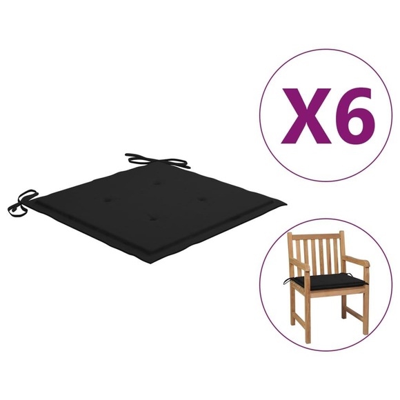 vidaXL Gartenstuhl-Sitzkissen 6 Stk. Schwarz 50x50x4 cm Stoff