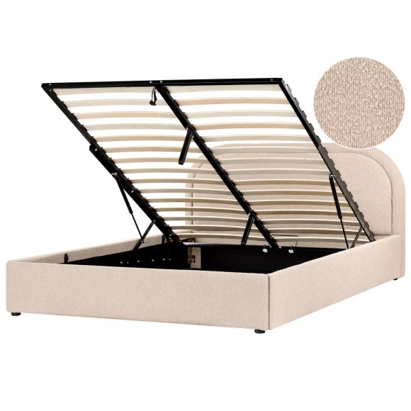 Beliani - Bett mit Stauraum aus Bouclé Modern QUILLIEN, 160X200CM, Perle