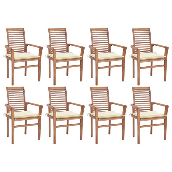 vidaXL Essstühle 8 Stk. mit Creme Kissen Massivholz Teak