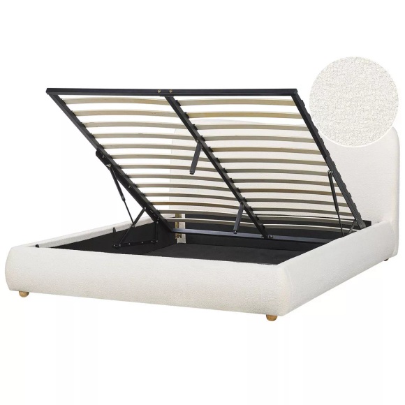 Beliani - Bett mit Stauraum aus Bouclé Modern BLAGNAC, 160X200CM, Schneeweiss