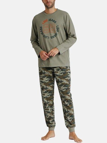 Pyjama Hausanzug Hose Und Oberteil Camouflage Lois Herren Militärgrün L