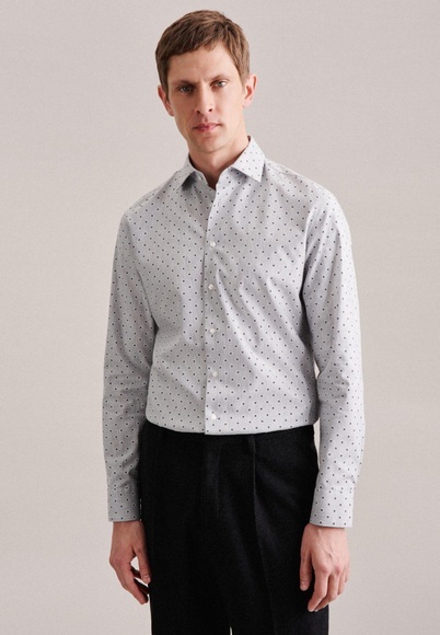 Business Hemd Shaped Fit Langarm Druck Herren Taubengrau 41