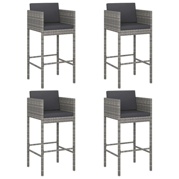 vidaXL Barhocker 4 Stk. mit Kissen Grau Poly Rattan
