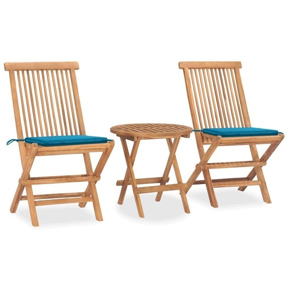 vidaXL 3-tlg. Garten-Essgruppe mit Kissen Klappbar Massivholz Teak
