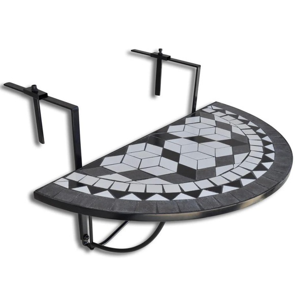 vidaXL Balkonhängetisch Schwarz und Weiß Mosaik