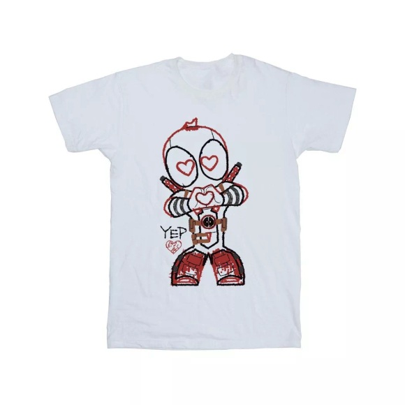 Deadpool Love Beam Line Tshirt Unisex Weiss 128