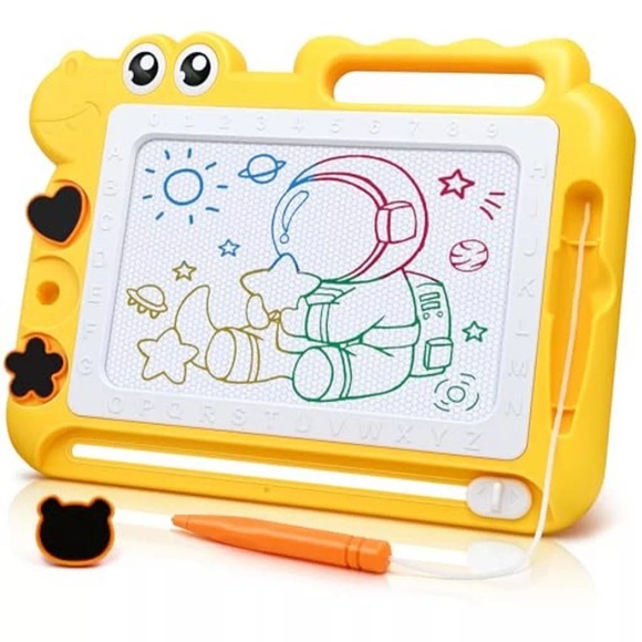 Activity-board - Bunte magnetische Zeichentafel Lernspielzeug von 2-7 Jahren, Magnettafel Reisegröße Kinderspielzeug, Gelb