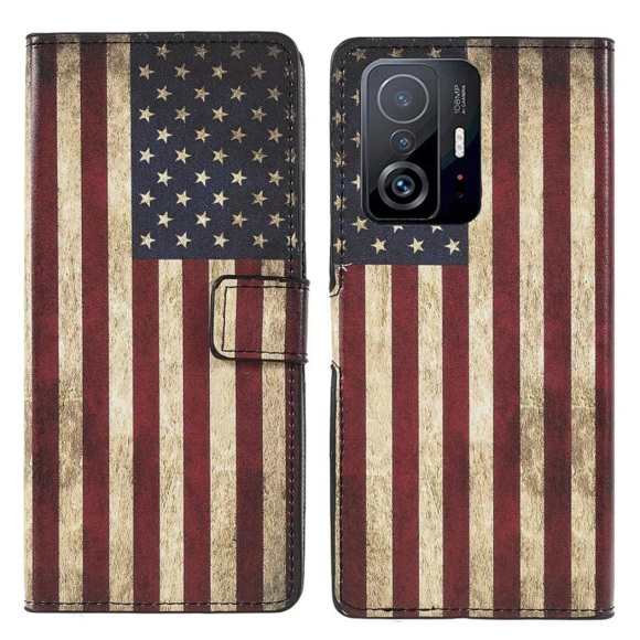 Xiaomi 11T - Leder Hülle Etui US Flagge