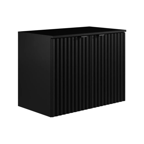 Waschbeckenunterschrank hängend mit Aufsatzplatte - Streifenoptik - Schwarz - 80 cm - ZILGA Waschbeckenunterschrank hängend mit Aufsatzplatte - Streifenoptik - Schwarz - 80 cm - ZILGA